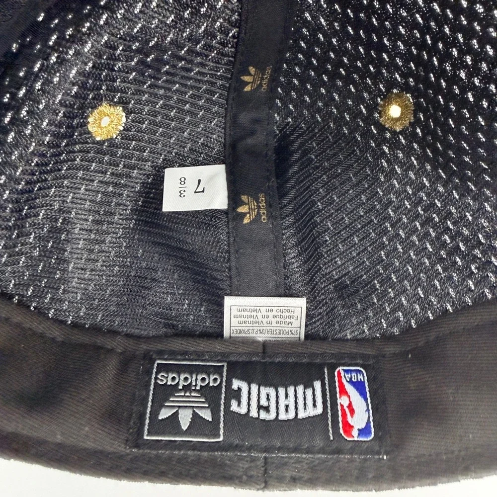 Adidas Orlando Magic Hat Mens 7 3/8 Black NBA Fitted Mesh Flat Brim Cap Retro